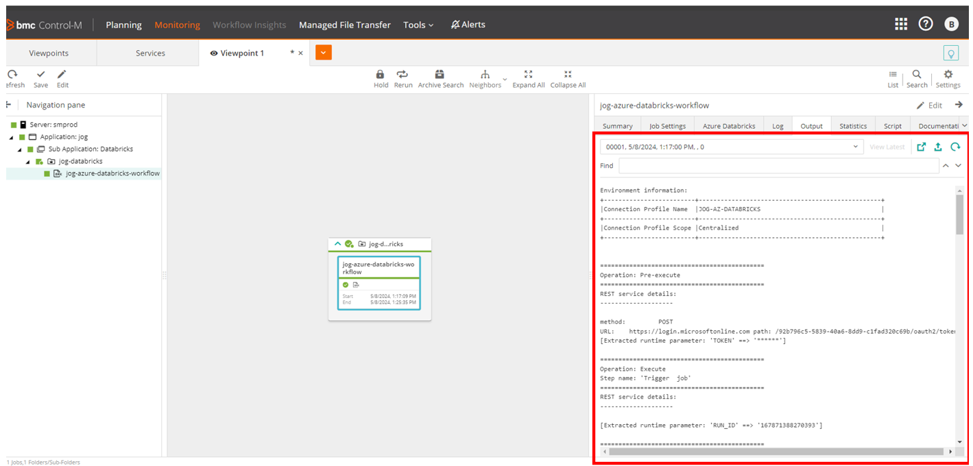 Output of completed Databricks
