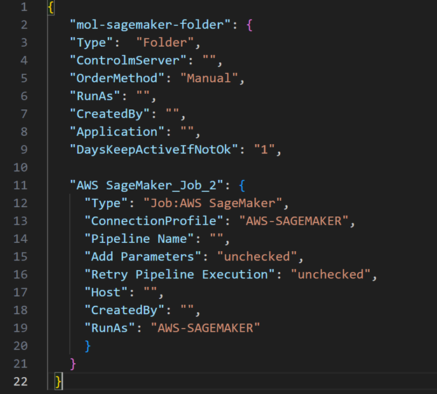 Figure 3. Example AWS SageMaker job definition