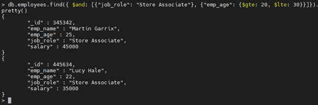 MongoDB $and operator example.