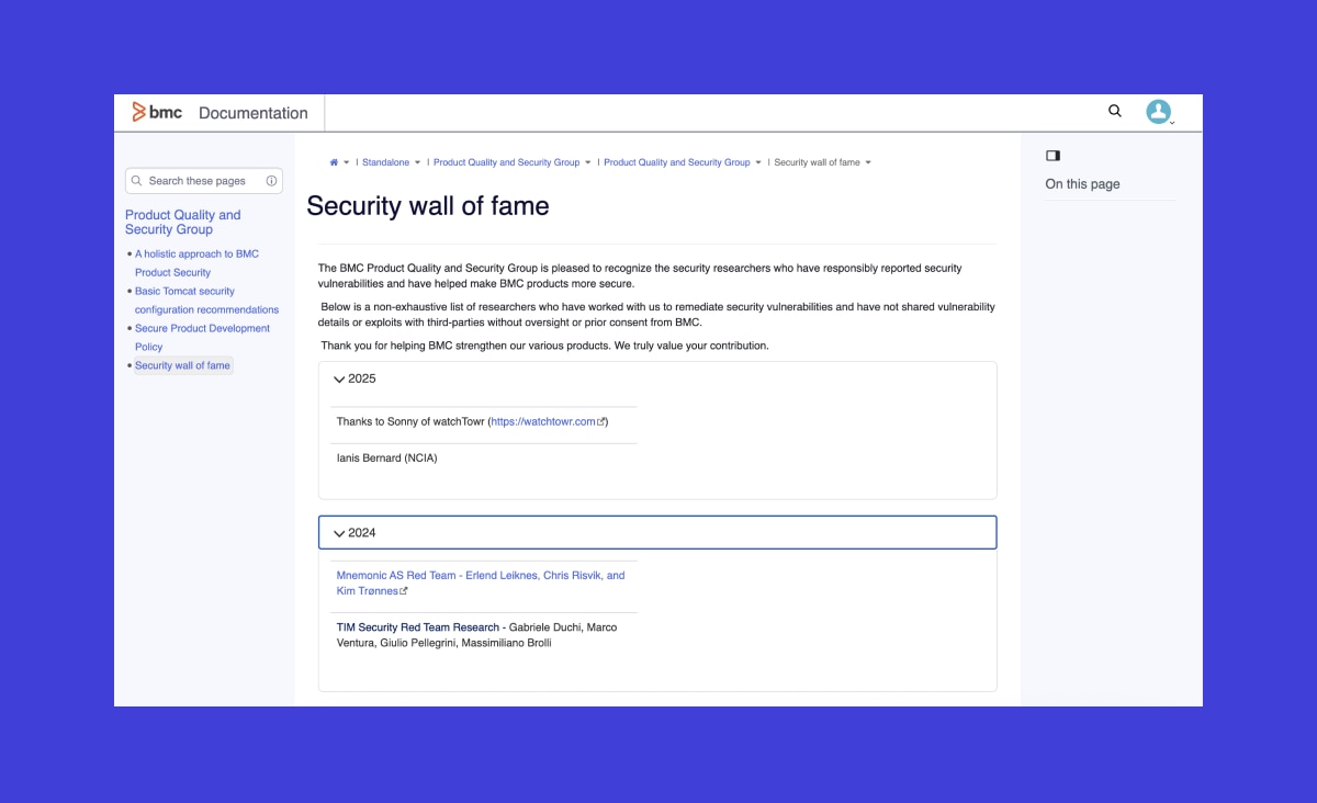 Security Wall of Fame